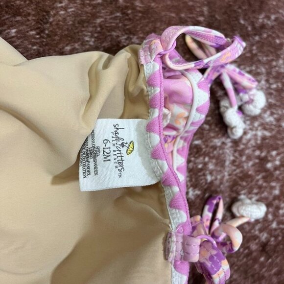 Shade Critters Purple Ditsy Floral Crochet Pom Pom One Piece Swimsuit 6–12M - Picture 5 of 7